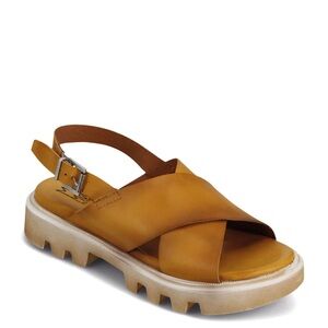 Miz Mooz Tan Sandals with Crossover Straps and Chunky Sole